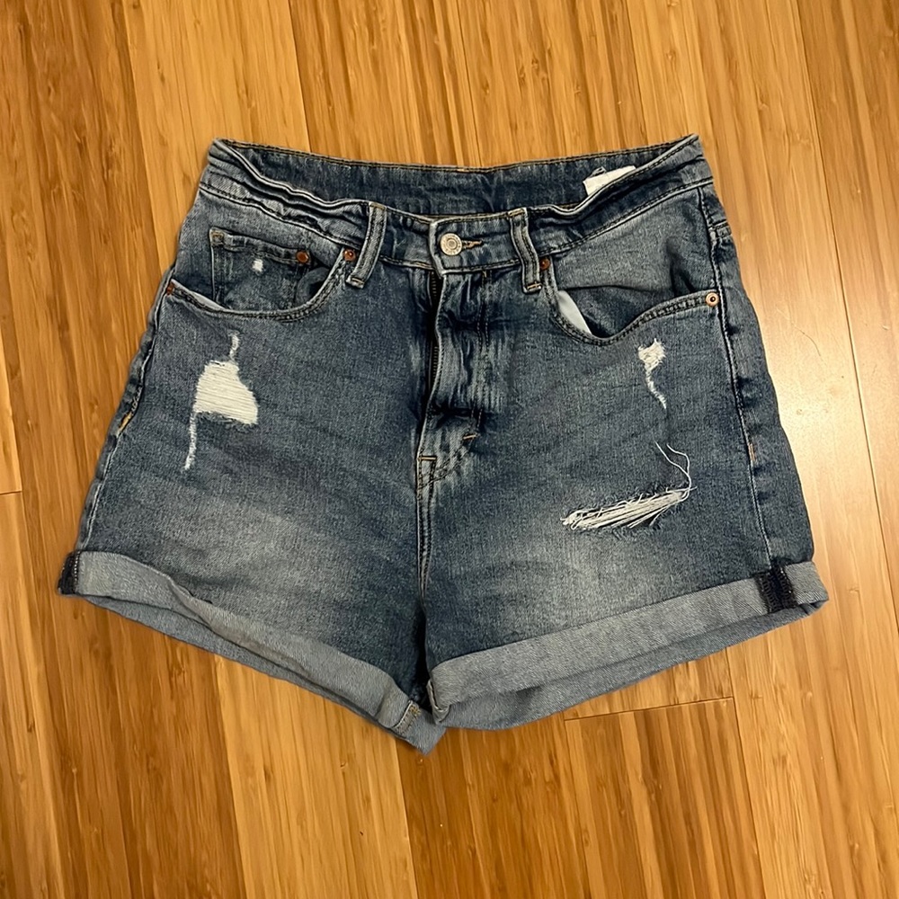 HM distressed high rise jean mom shorts 6